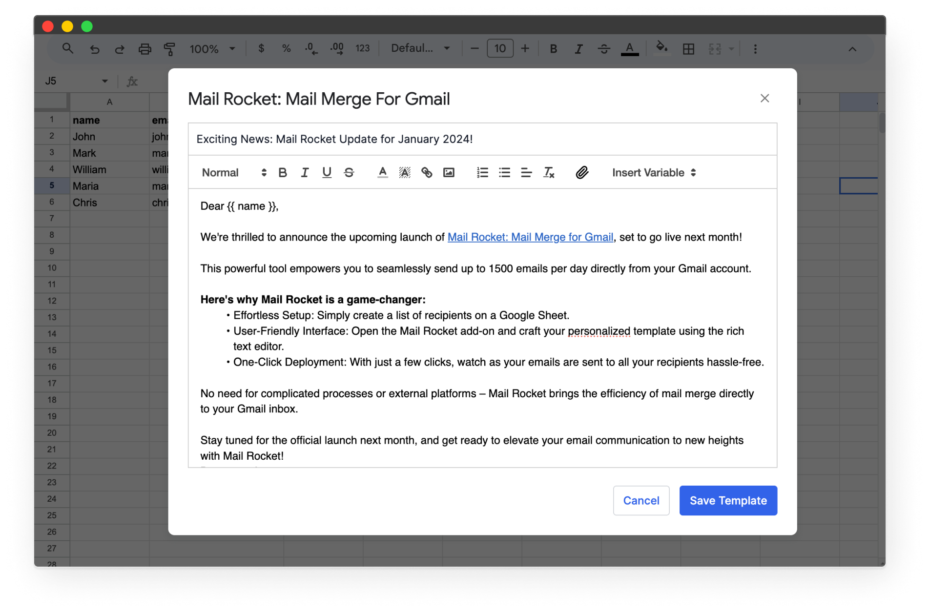 Mail Rocket: mail merge for gmail