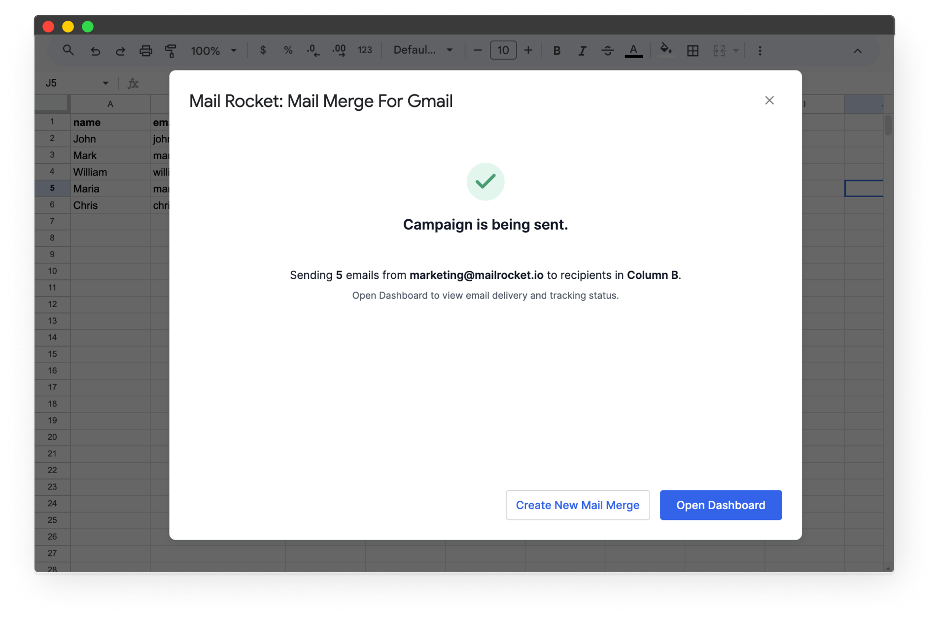 Mail Rocket: mail merge for gmail