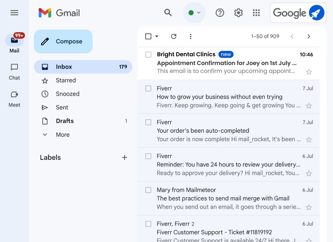 Mail Rocket: mail merge for gmail